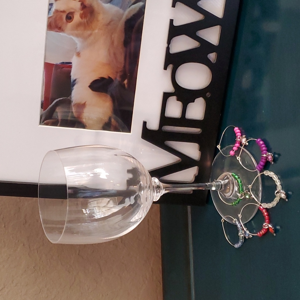 6 handmade kitty cat wine glass charms